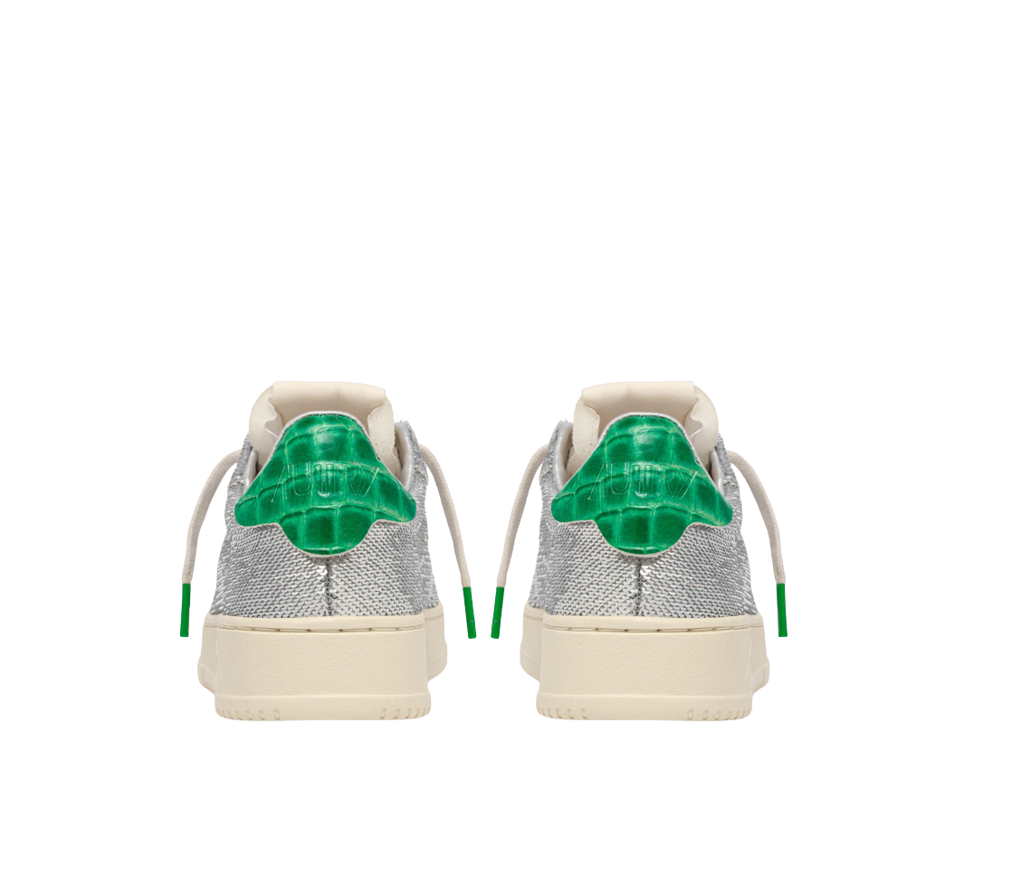 Autry Women’s Dallas Low Sparkling Sneakers in Silver and Green, Sequined Low-Top Shoes, Style ADLWTI01