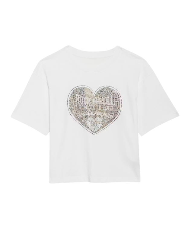 Zadig&Voltaire Taida T-shirt for women in cotton with crystal heart detail and crew neck.