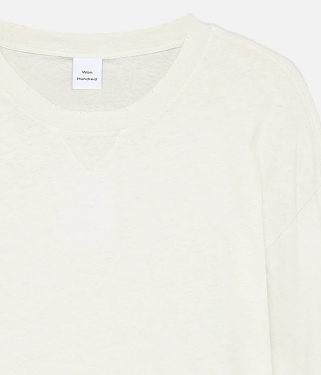 Won Hundred Nima LS T-Shirt for men in Blance de Blance, featuring a relaxed fit, dropped shoulders and wide crew neckline.