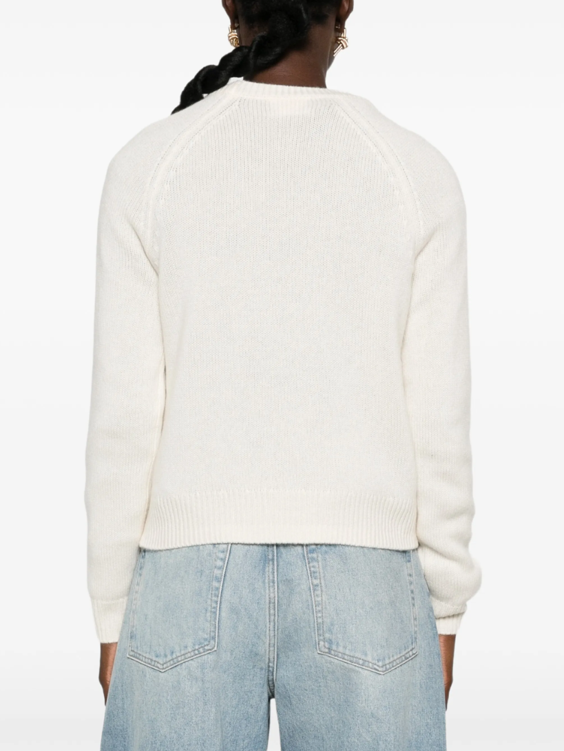 FROM FUTURE women's Raglan Cashmere Sweater in Ecru, crafted from 100% pure cashmere with raglan sleeves, a classic crewneck and ribbed trims.