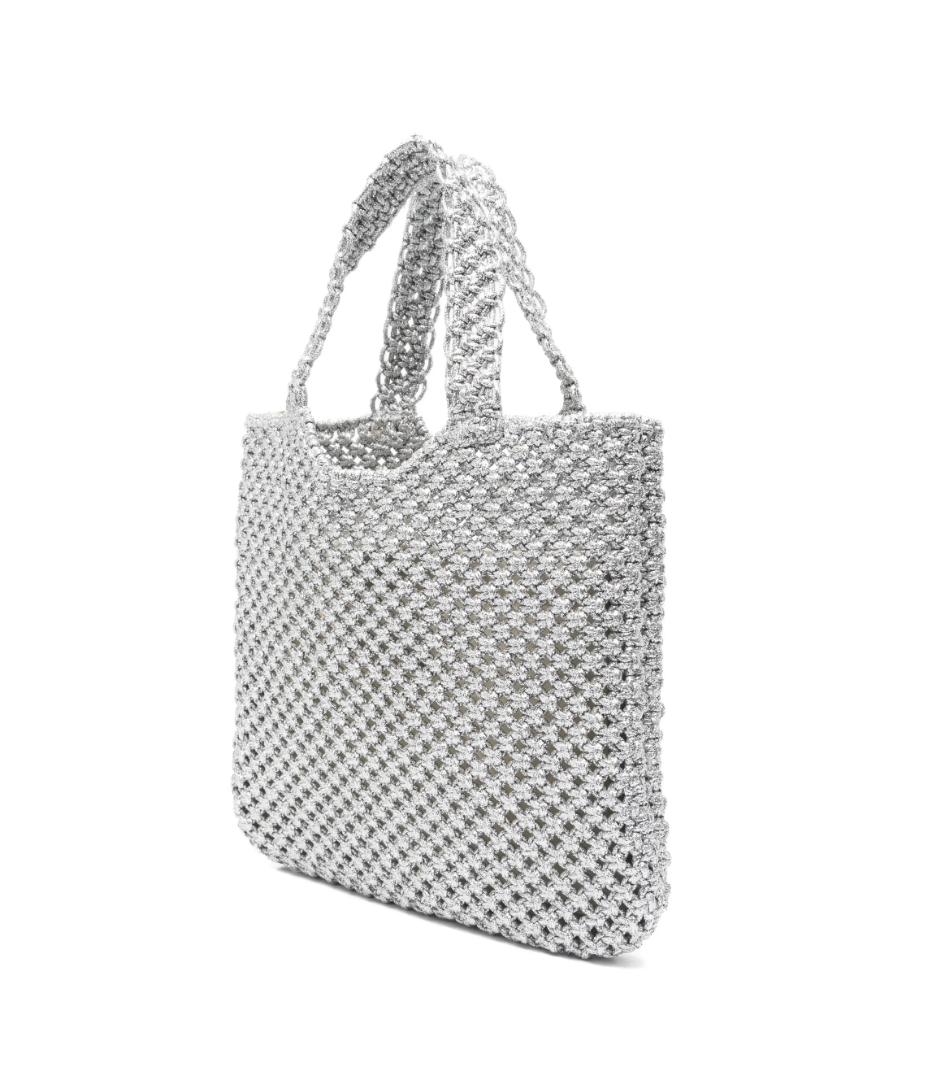 Tela top-handle shoulder bag in silver, made in Italy with protective dust bag for chic, functional everyday style.