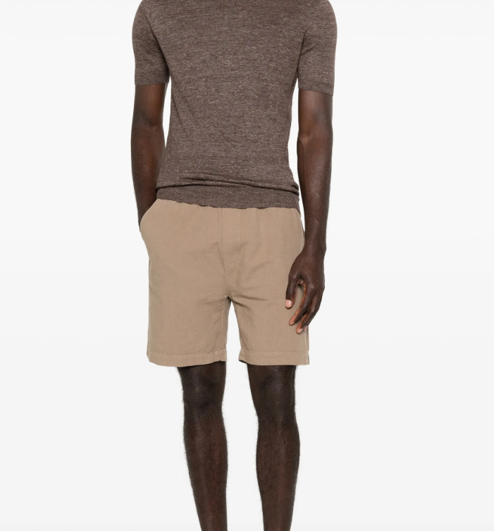 Drykorn SAYO shorts in beige with elastic waistband, linen-cotton blend, and relaxed fit.