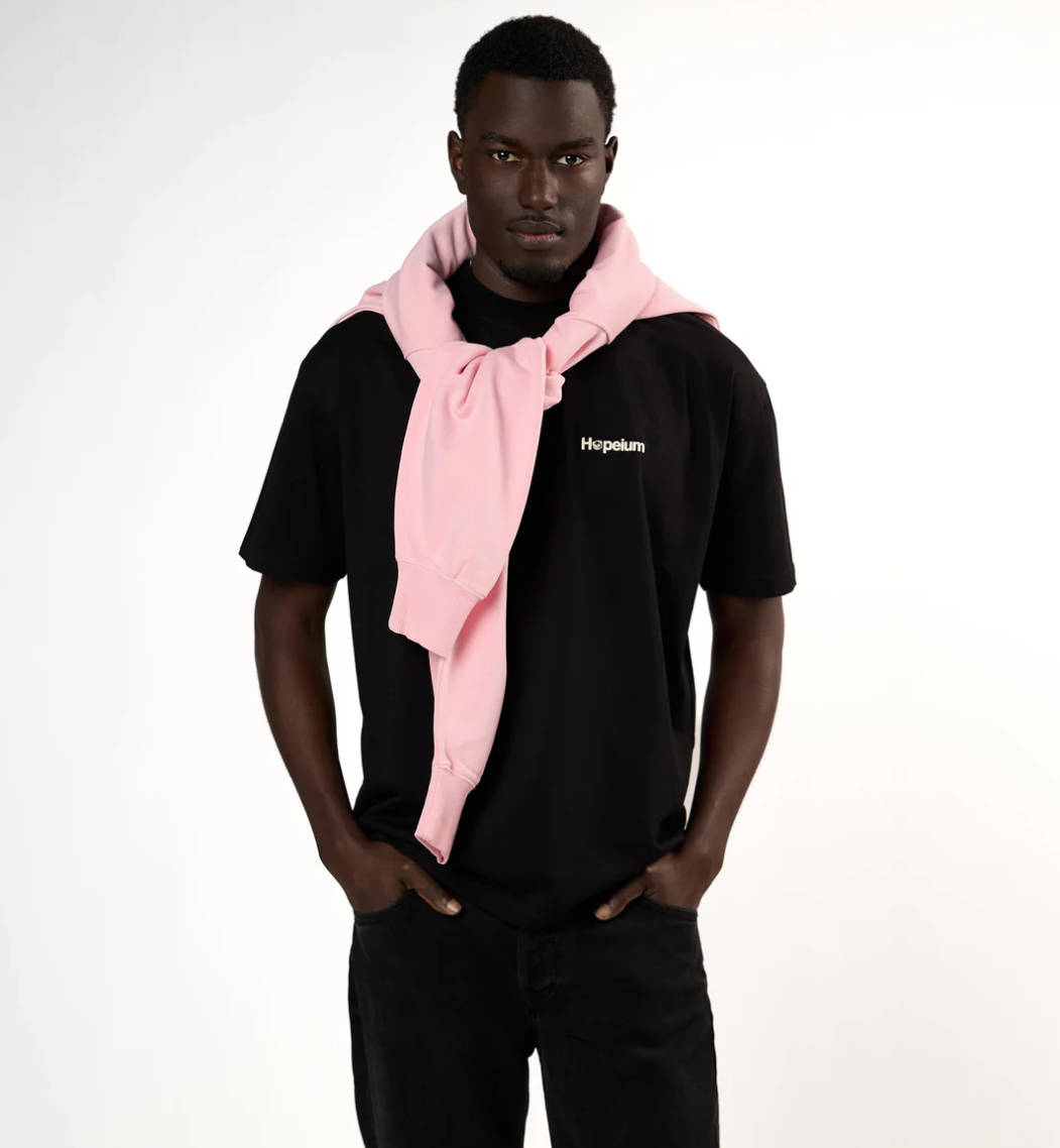 HOPEIUM men’s “THIS IS YOURS NOW” T-shirt in black with heart print, logo detail, and oversized fit.