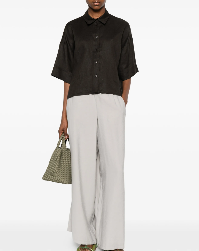 Drykorn CEILING trousers in drizzle with relaxed fit, low waist, and fluid modal fabric.