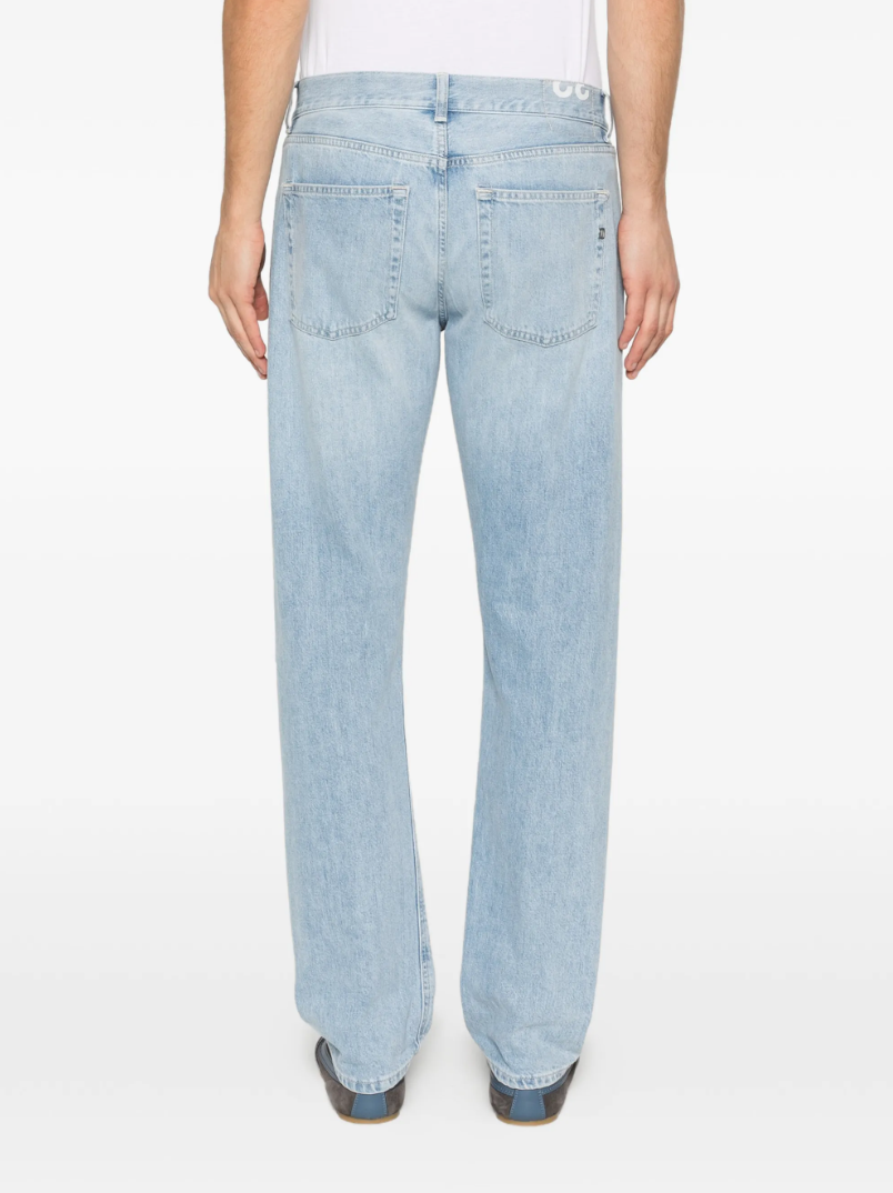 Dondup straight-leg jeans in light blue faded wash with button fly and classic five-pocket design.