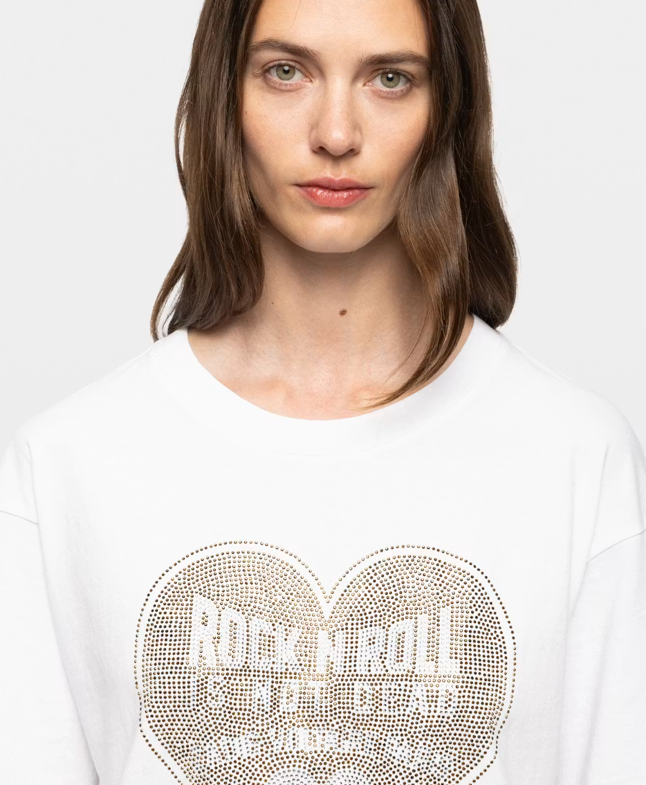 Zadig&Voltaire Taida T-shirt for women in cotton with crystal heart detail and crew neck.