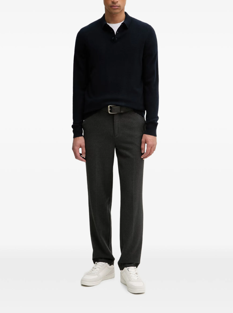 FROM FUTURE Cashmere Polo Sweater for men in Navy, crafted from 100% GCS®-certified cashmere with a buttoned polo collar and regular fit.