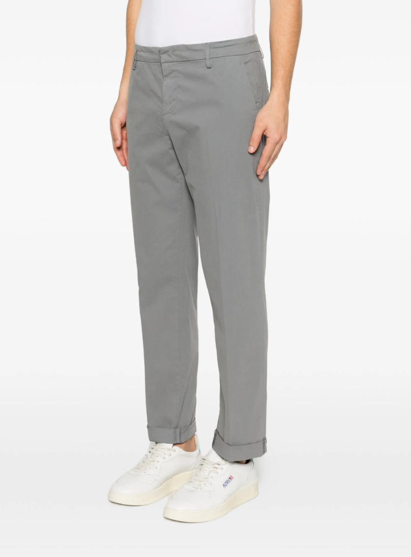 Dondup Gaubert trousers in grey poplin with relaxed fit, low waist, and chino styling.