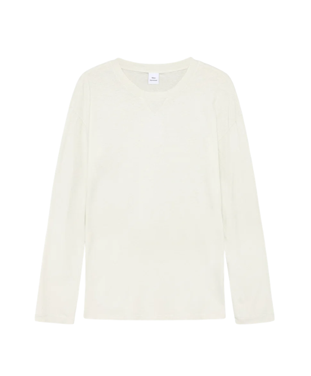 Won Hundred Nima LS T-Shirt for men in Blance de Blance, featuring a relaxed fit, dropped shoulders and wide crew neckline.