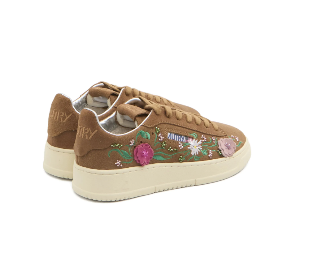 Autry Women’s Dallas Low Floral Suede Sneakers Light Brown, Bloom Collection ADLW EY01