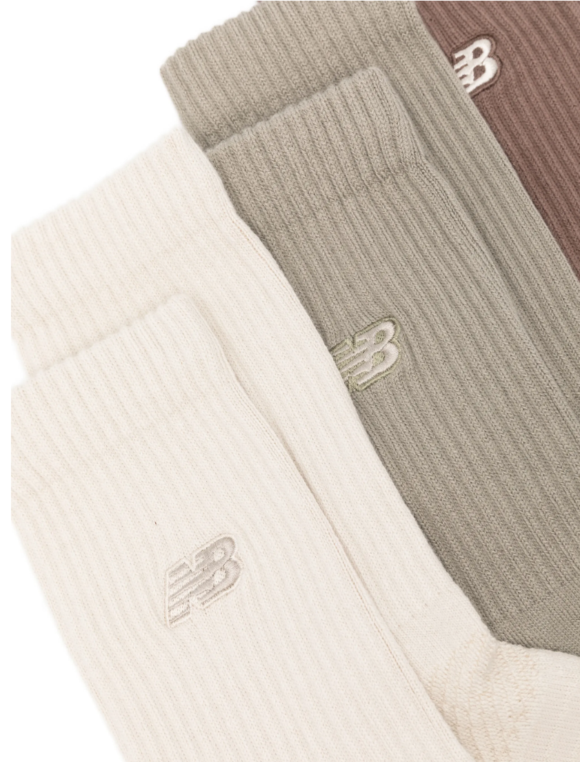 New Balance ribbed-knit socks set for women in beige and multicolour, pack of three with embroidered logo.