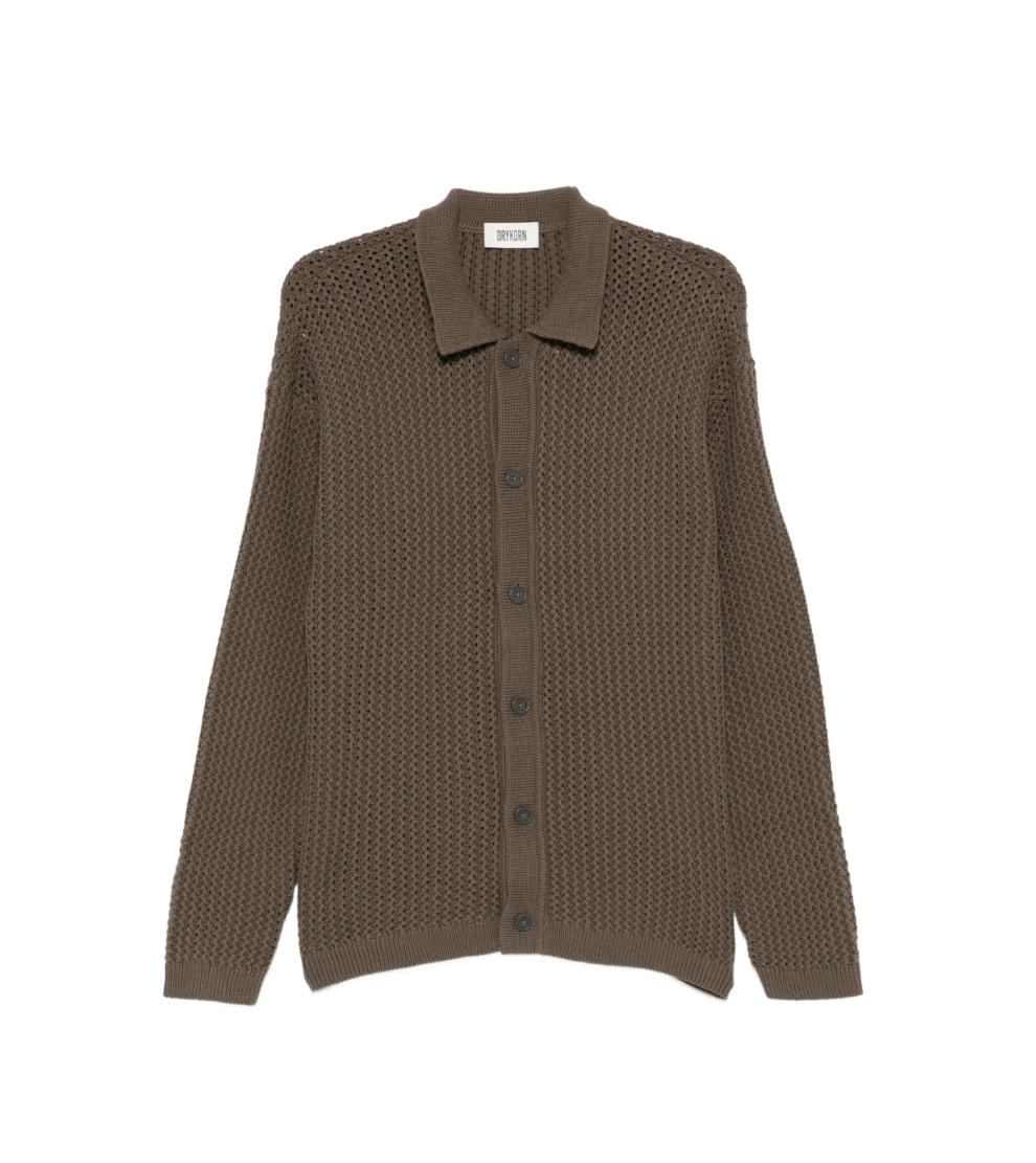 Drykorn EMILIANO polo cardigan in brown made from 100% cotton with button closure and regular fit.
