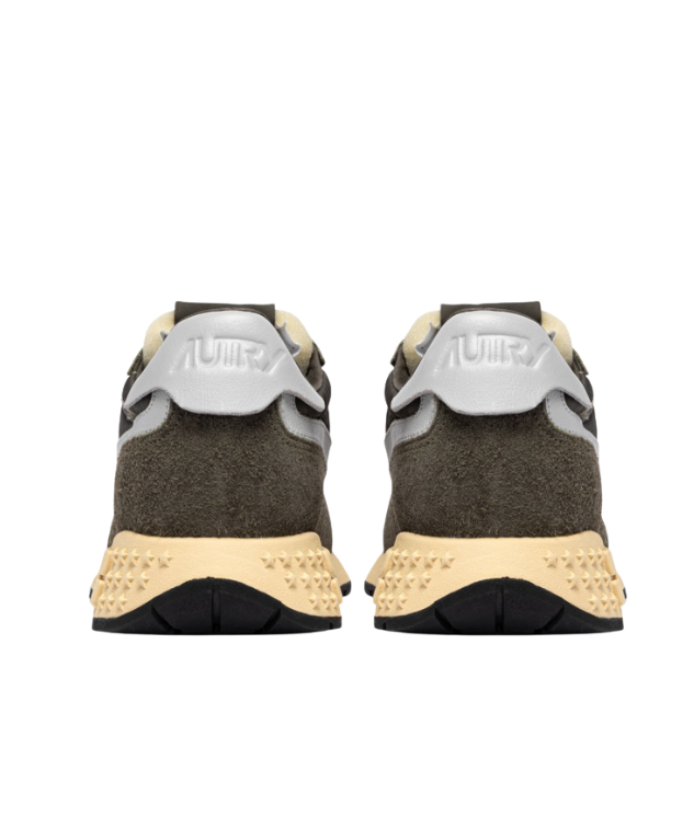 Autry Reelwind Low sneakers for men in Olive Night and Harbor Mist with nylon, suede, and retro running design.