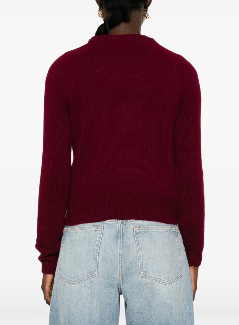 FROM FUTURE women's Raglan Cashmere Sweater in Winter Burgundy, crafted from 100% pure cashmere with raglan sleeves and ribbed trims.