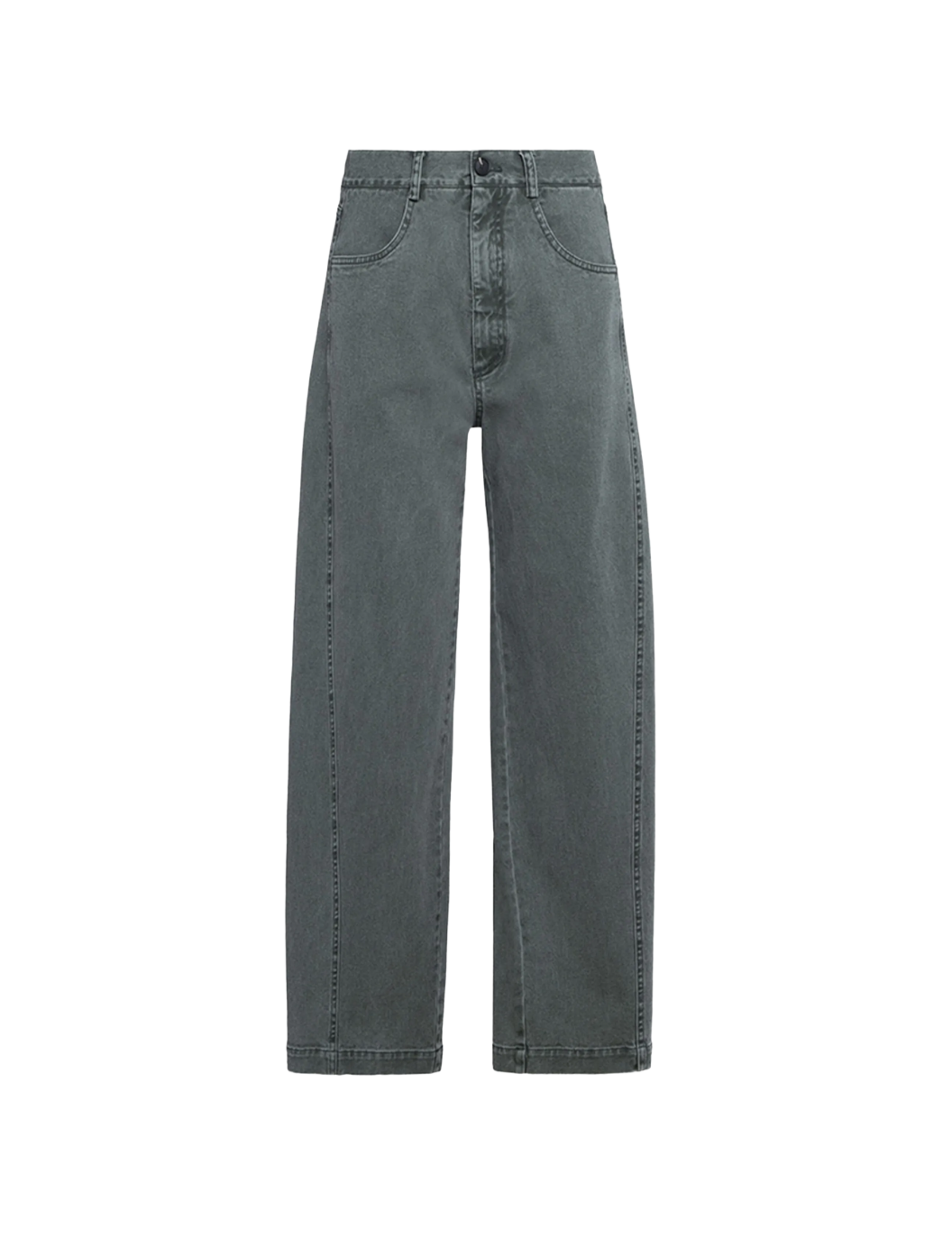 Tela women’s Cotton Barrel Jeans in Sage Green with relaxed fit, button fly, and belt loops
