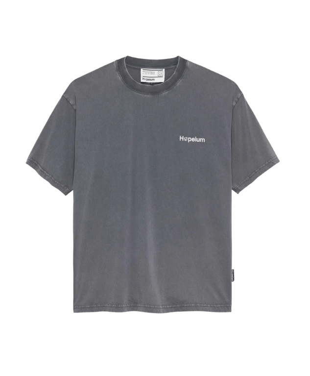 HOPEIUM men’s “I’M DEAD NOW” T-shirt in washed grey with photo print on back and regular fit.