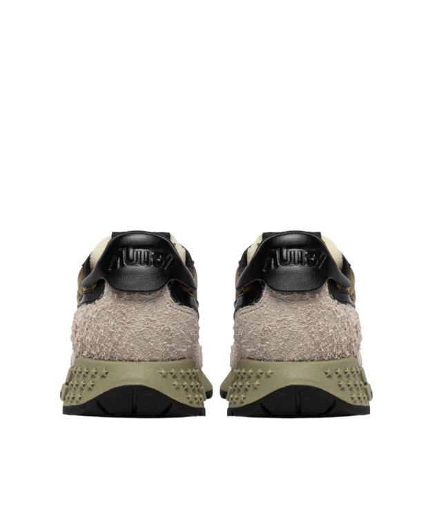 Autry Reelwind Low sneakers for men in Spiaggia, Black & Dried Herb with nylon, suede, and running sole.