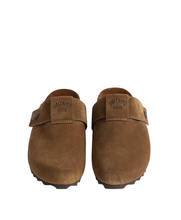 Zadig&Voltaire Santa Fe suede clogs in Cognac with Wings detail and comfortable sole.