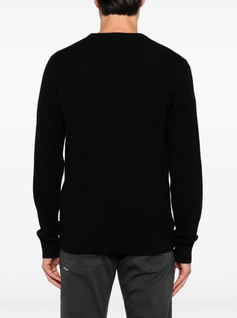 FROM FUTURE men's Crew-Neck Cashmere Sweater in Black, crafted from 100% pure cashmere with classic ribbed trims.