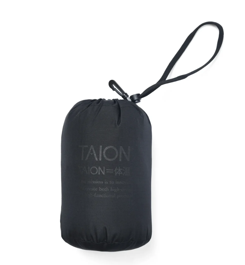 TAION Basic V-Neck Button Down Down Vest in black with snap buttons and lightweight design.