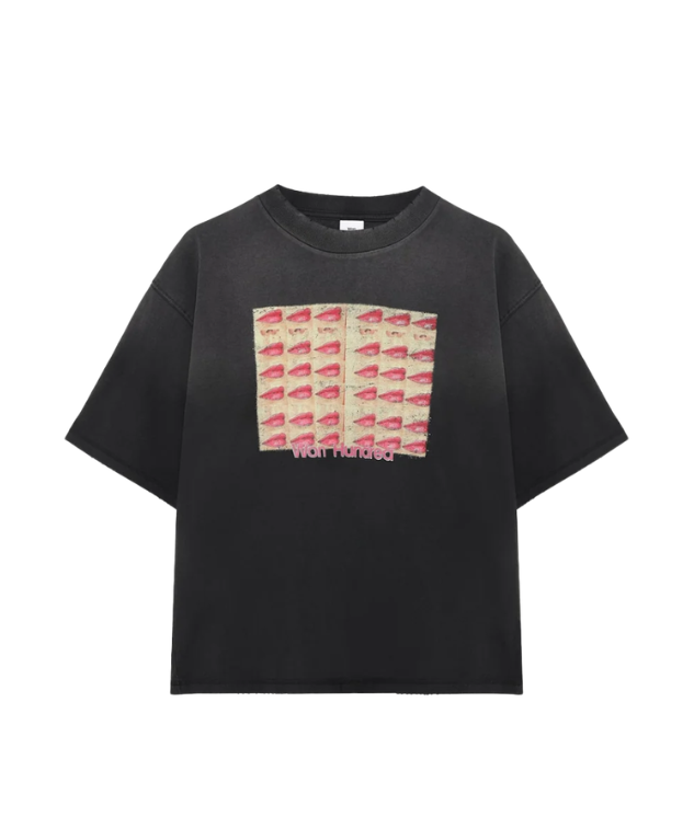 Won Hundred Houston Kisses T-shirt in washed black with graphic logo print and oversized fit.