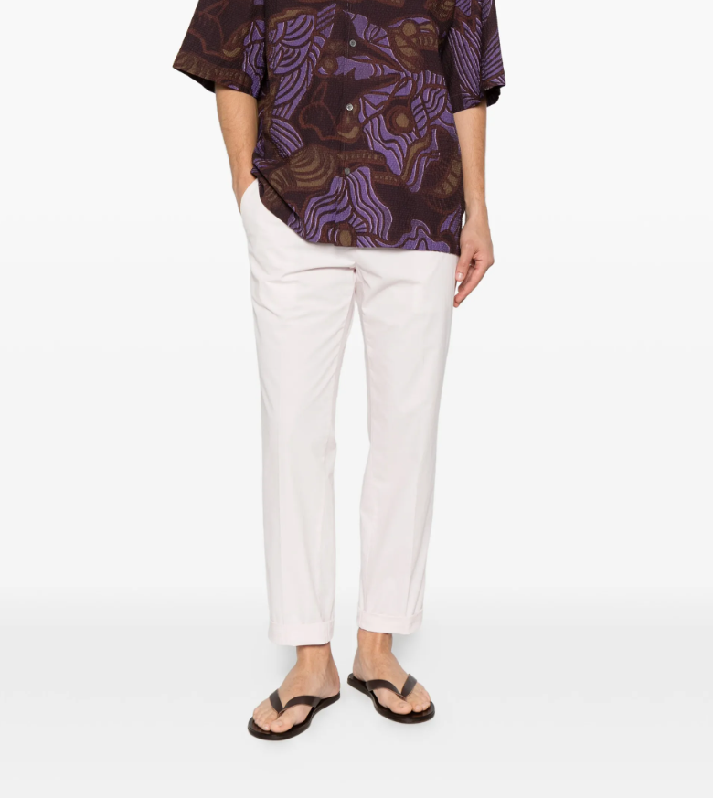 Dondup Gaubert trousers in light pink poplin with relaxed fit, low waist, and chino styling.
