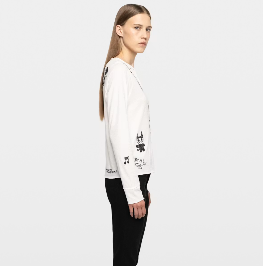 Zadig&Voltaire Happy Henley shirt for women in Judo with graphic prints, crystal embellishments, and cotton.