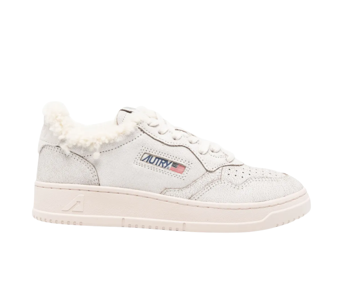 Autry Women Shearling-Trim Sneakers in Light Grey, AULWAX04