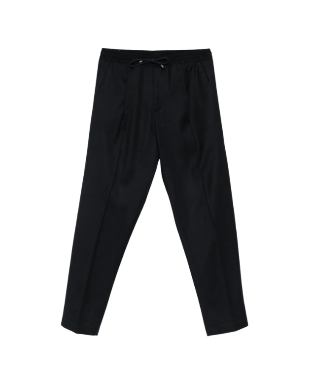 Briglia 1949 Wimbledon Tapered Trousers for men in Black, crafted from virgin wool with pressed creases and a drawstring waistband.