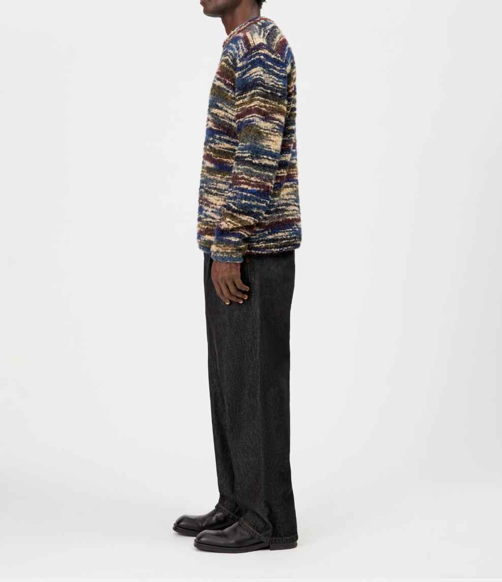 Drykorn LEANDO knit sweater for men in Smoky Blue with a relaxed fit, multicoloured space-dye effect and soft brushed wool blend.