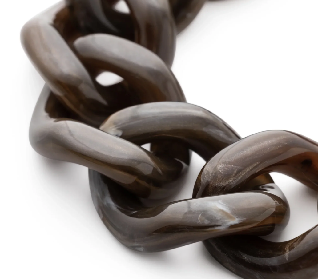 Vanessa Baroni Flat Chain Bracelet in Dark Brown Marble with sculptural acetate links and an adjustable fit. Made in Italy.