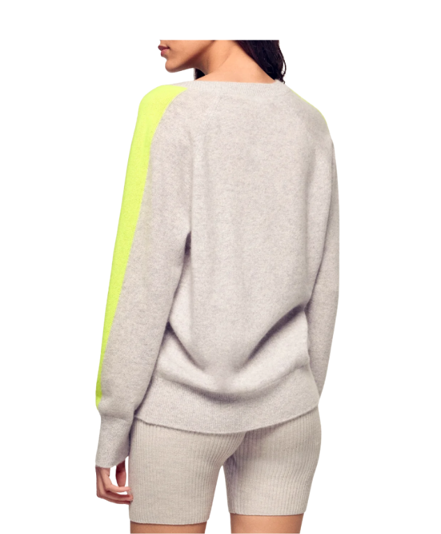 From Future V-neck cashmere sweater in light heather grey with striped sleeves and oversized cropped fit.