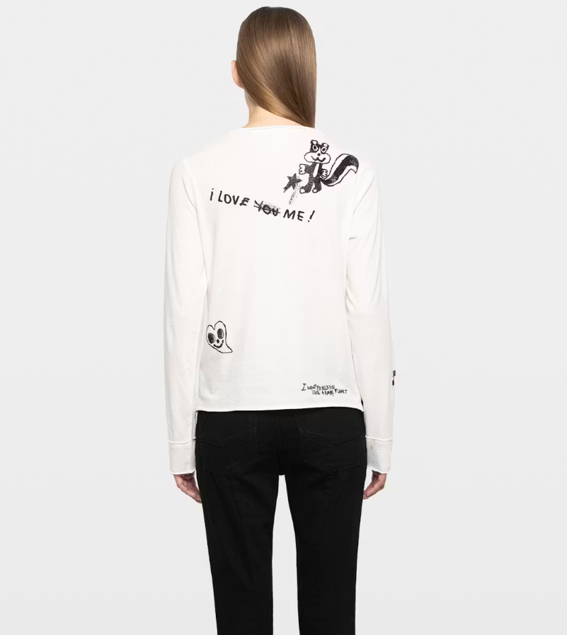 Zadig&Voltaire Happy Henley shirt for women in Judo with graphic prints, crystal embellishments, and cotton.