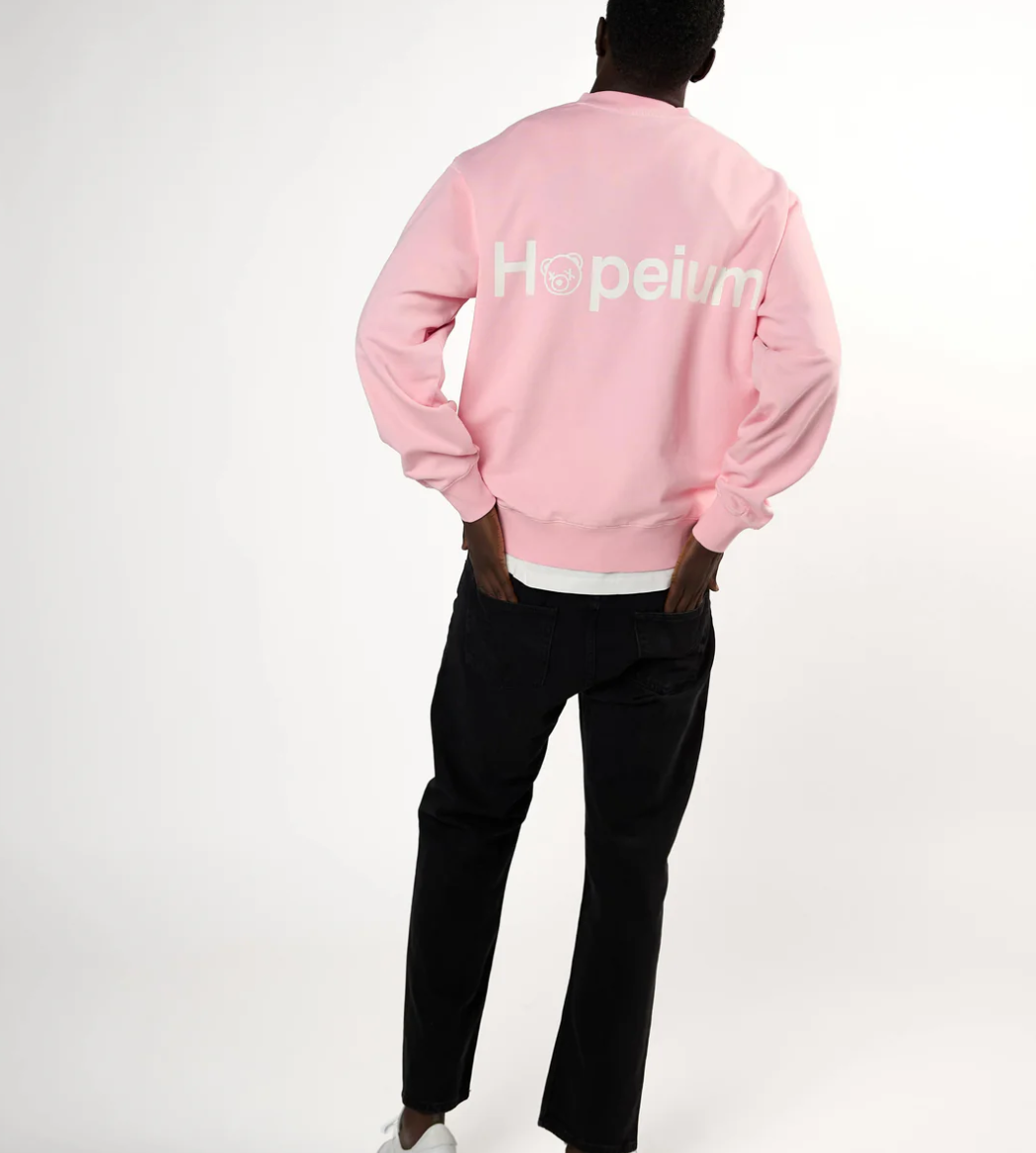 HOPEIUM LOGO crewneck sweatshirt in pink with oversized fit and large back logo.
