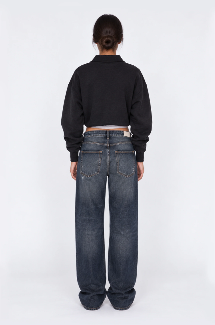 ICON DENIM BEA Wide Leg Jeans for women in After Dark, crafted from 100% cotton rigid denim with a relaxed wide-leg fit and low-rise waist.