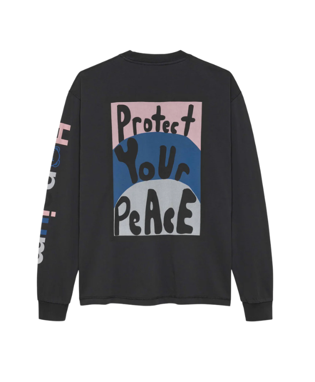 HOPEIUM “PROTECT YOUR PEACE” longsleeve T-shirt in black with sleeve logo and back print.