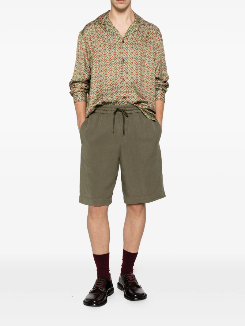Dondup bermuda shorts in olive green with drawstring waist, elastic waistband, and clean tailored look.