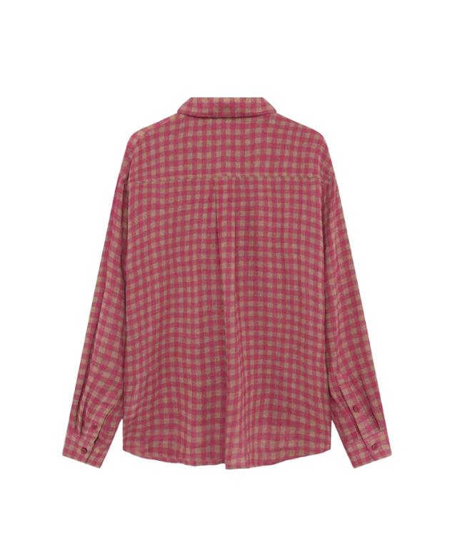 Won Hundred Mason Check Shirt for men in Granita Pink with a lightweight wool blend and magenta check.