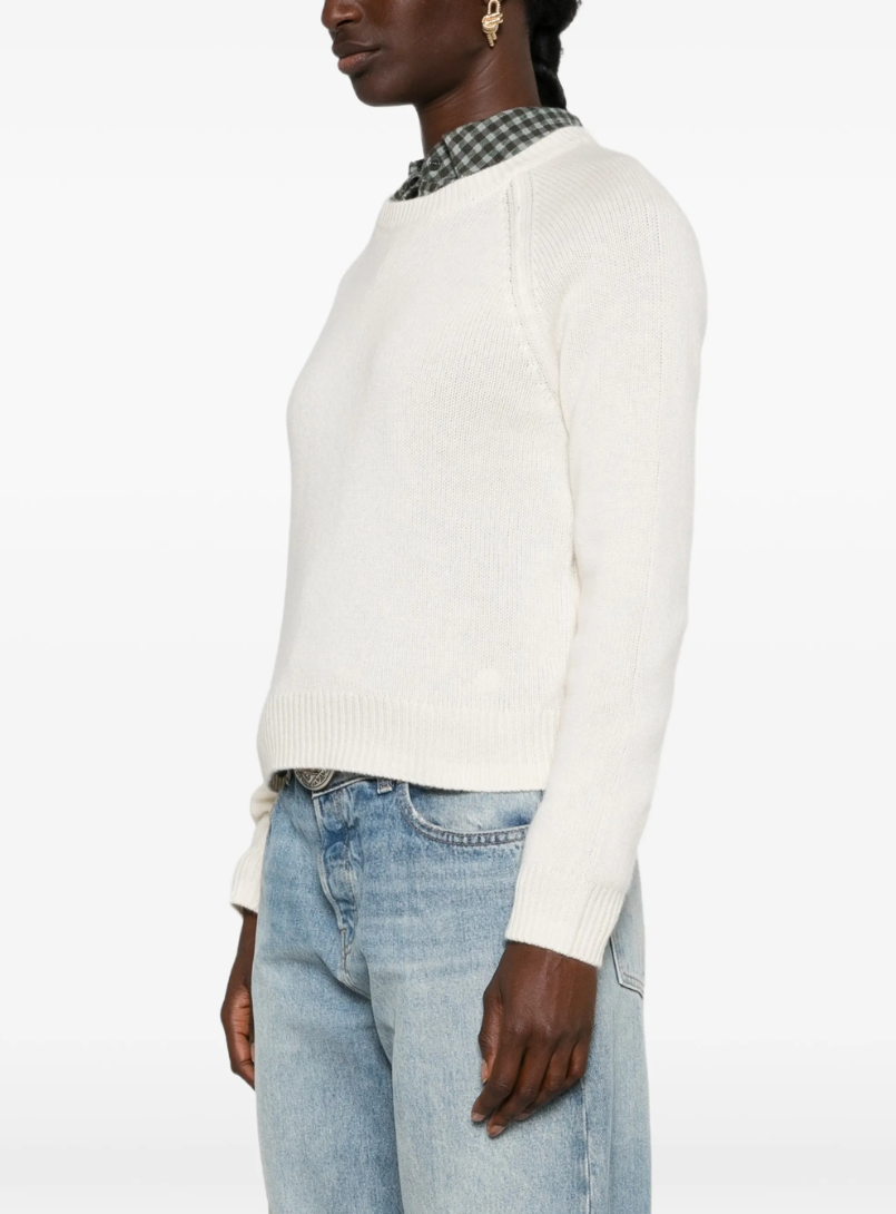 FROM FUTURE women's Raglan Cashmere Sweater in Ecru, crafted from 100% pure cashmere with raglan sleeves, a classic crewneck and ribbed trims.