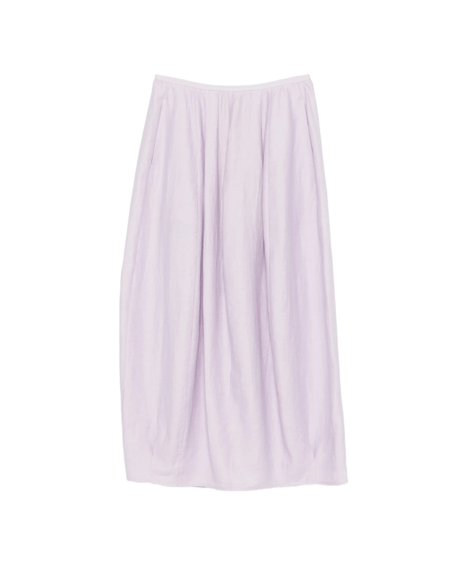 Tela pleated rear-slit skirt in lilac with linen-viscose blend and elegant flowing silhouette.