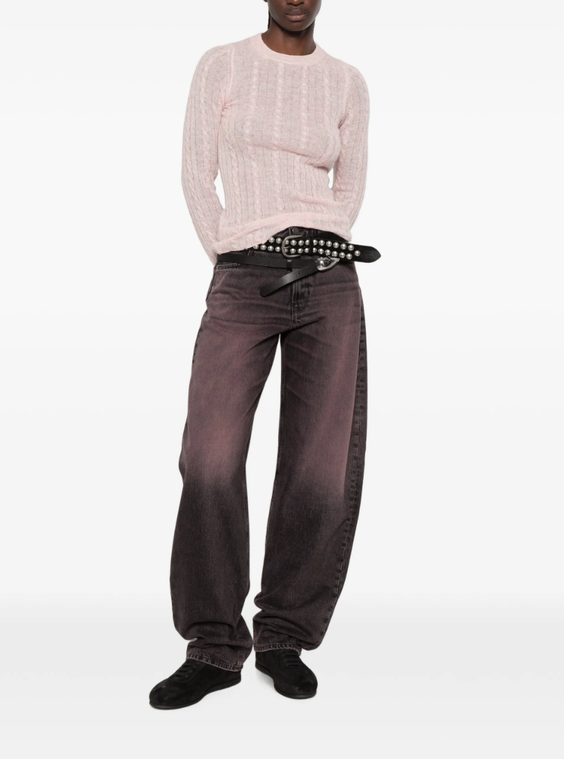 HAIKURE SEY Cable-Knit Sweater in Pink featuring a slim-fit silhouette, intricate cable-knit texture and ribbed trims. Made in Italy.