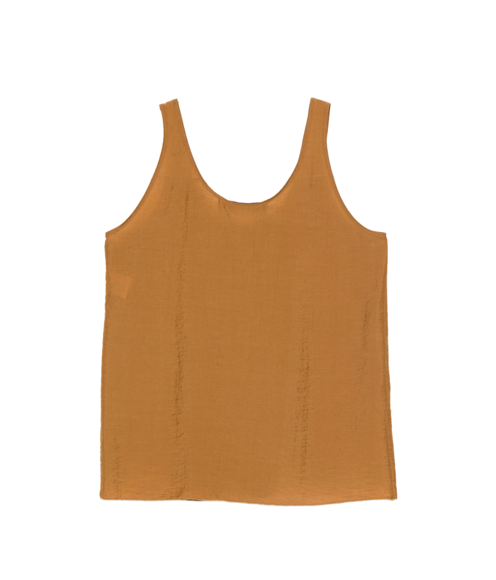 Brown sleeveless scoop neck top by Tela, made in Italy with a minimalist silhouette for effortless modern styling.