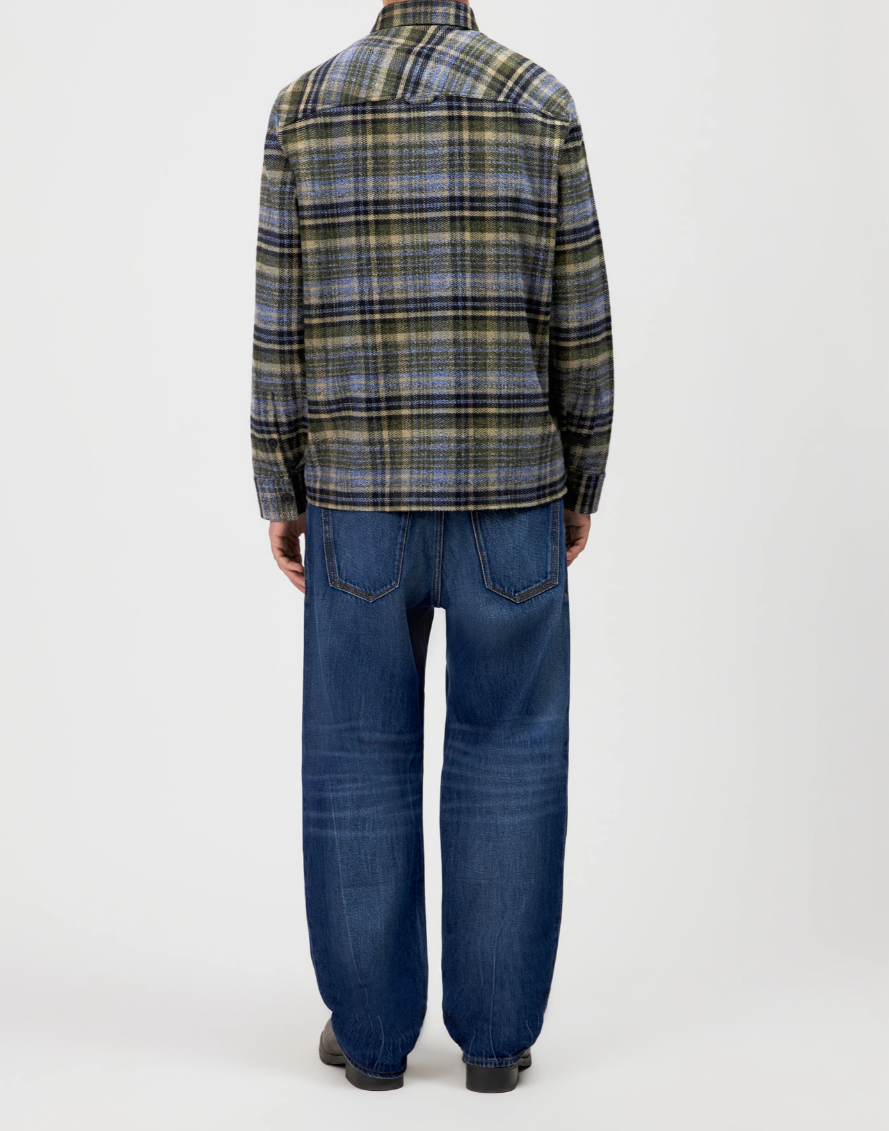 Drykorn DIEGGO overshirt in ivy green check cotton twill with relaxed fit and chest pocket.