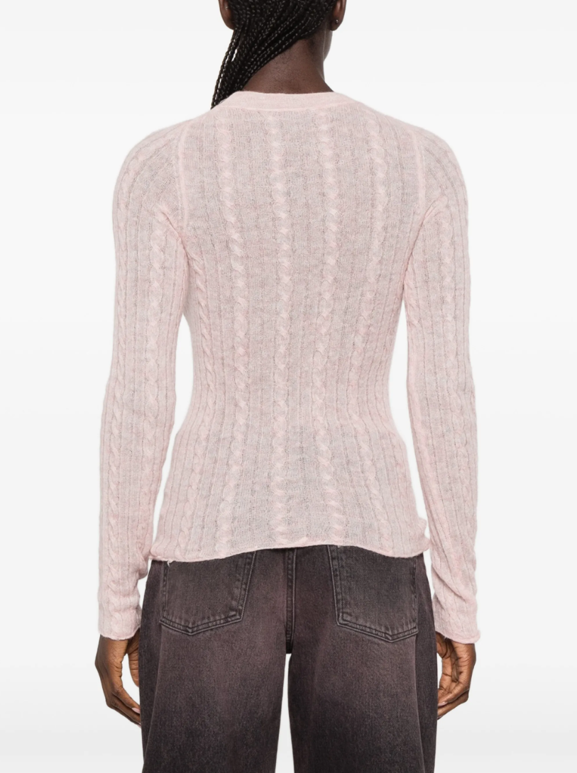 HAIKURE SEY Cable-Knit Sweater in Pink featuring a slim-fit silhouette, intricate cable-knit texture and ribbed trims. Made in Italy.