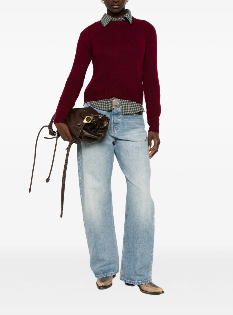 FROM FUTURE women's Raglan Cashmere Sweater in Winter Burgundy, crafted from 100% pure cashmere with raglan sleeves and ribbed trims.