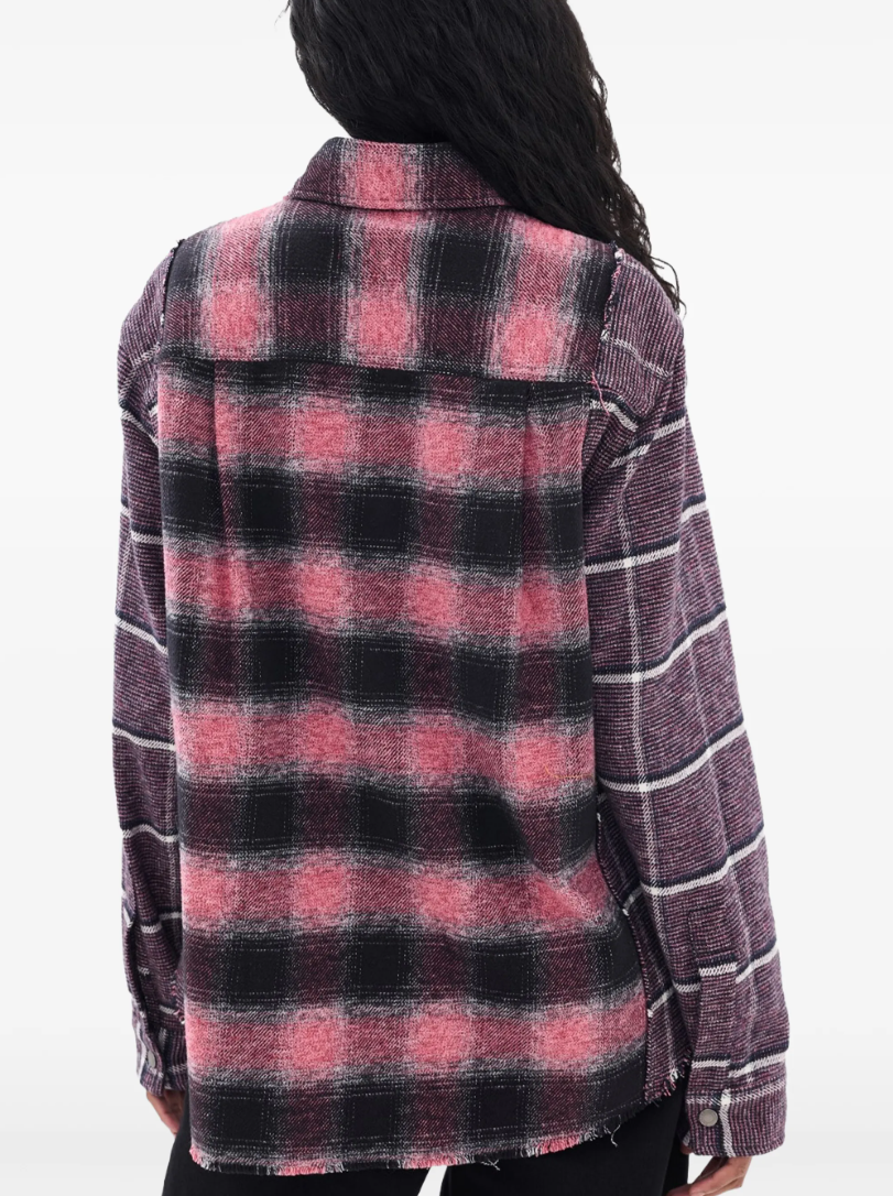 Haikure ARNO W Double Check Shirt for women in Pink, featuring a checked pattern, frayed edges, patch pockets and snap-button closure.