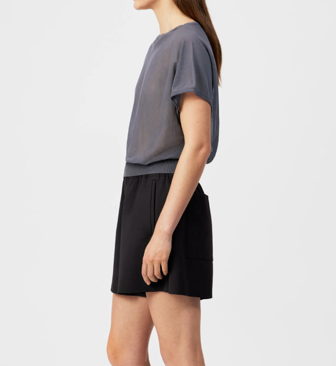 Iron grey GERLOTTA oversized knit top by Drykorn in cotton-polyamide blend with U-boat neckline and relaxed fit for modern casual style.