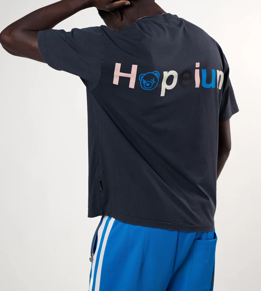 HOPEIUM LOGO T-shirt in washed black with multi-colour logo print and regular fit.