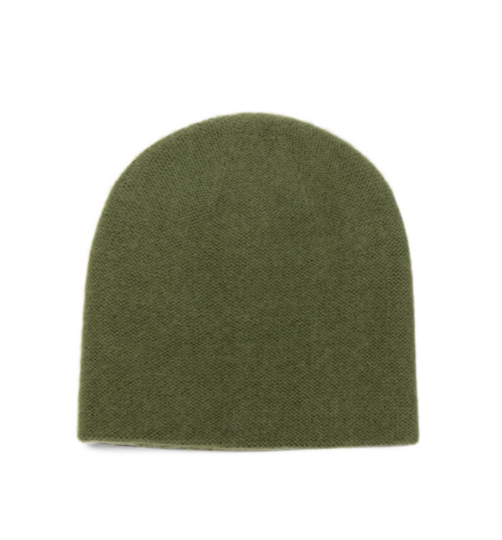 WARM-ME OSLO Cashmere Beanie in Avocado, handcrafted in Nepal from 100% Mongolian cashmere with a double-layered construction.