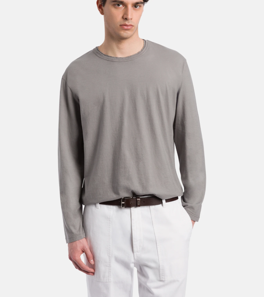 Dondup longsleeve T-shirt in fumé made from cotton jersey with crew neck and embroidered logo detail.